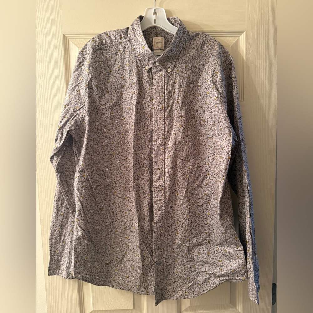GAP Shirt Men's XL Gray Ditsy Floral Long Sleeve Button Down